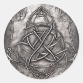 Triquetra Trinity Knot Silvery Pewter Faux Metal Ronde Sticker (Voorkant)