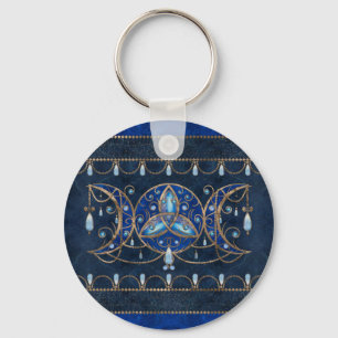 Triquetra Triple Moon Ornament met Moonstone Sleutelhanger