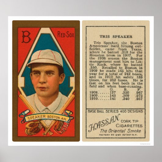 Tris Speaker Red Sox Baseball 1911 Poster (Voorkant)