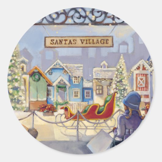 Trish Biddle Santa's Villiage Ronde Sticker (Voorkant)
