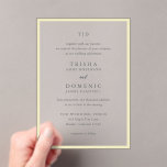 Trisha Butter Geel Moderne bruiloft Acryl Uitnodigingen<br><div class="desc">Moderne huwelijksuitnodigingen met een schoon ontwerp met serif- en scriptlettertypen.</div>