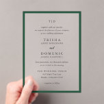 Trisha Emerald Green Modern Huwelijk Acryl Uitnodigingen<br><div class="desc">Moderne huwelijksuitnodigingen met een schoon ontwerp met serif- en scriptlettertypen.</div>