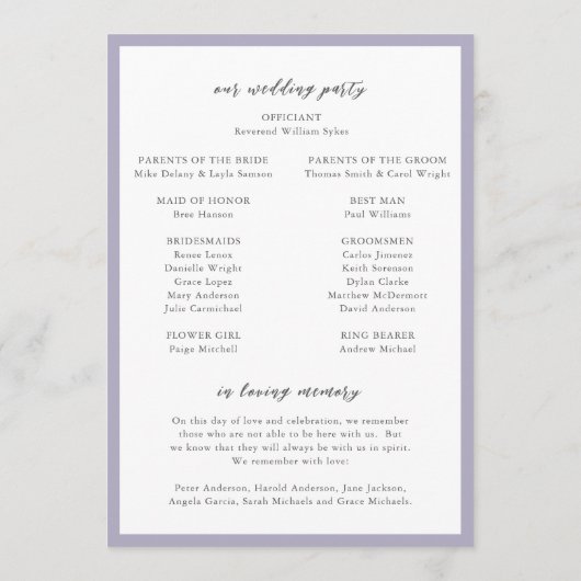 Trisha Lila bruiloft Programmakaart (Achterkant)