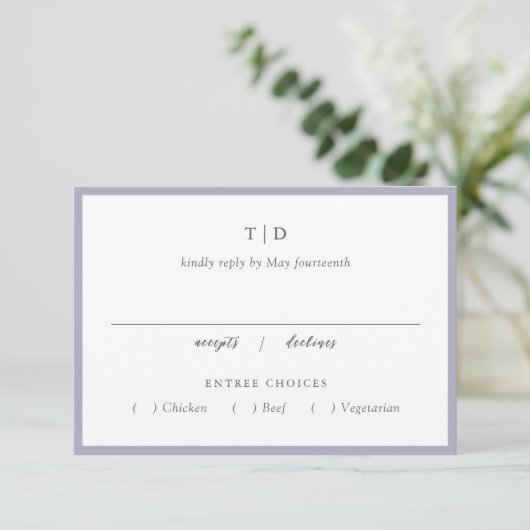 Trisha Lila bruiloft RSVP Kaartje (Staand voorkant)