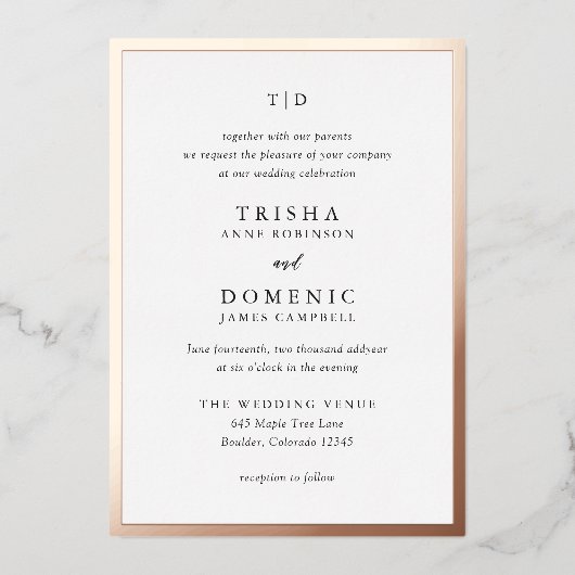 Trisha moderne bruiloft folie uitnodiging (Voorkant)