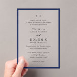 Trisha Navy Blauw Modern Huwelijk Acryl Uitnodigingen<br><div class="desc">Moderne huwelijksuitnodigingen met een schoon ontwerp met serif- en scriptlettertypen.</div>