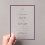Trisha Paarse bruiloft Acryl Uitnodigingen<br><div class="desc">Moderne huwelijksuitnodigingen met een schoon ontwerp met serif- en scriptlettertypen.</div>