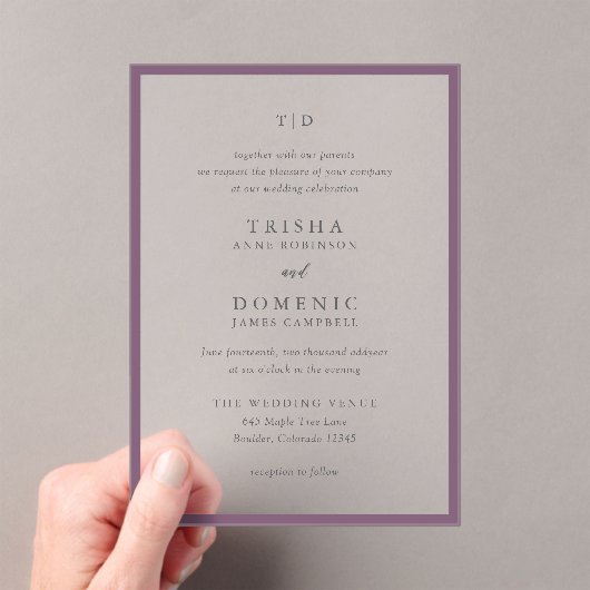 Trisha Paarse bruiloft Acryl Uitnodigingen (Insitu (Draagbaar))