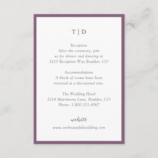 Trisha Paarse bruiloft Informatiekaartje (Voorkant)