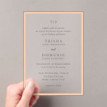 Trisha Peach moderne bruiloft Acryl Uitnodigingen<br><div class="desc">Moderne huwelijksuitnodigingen met een schoon ontwerp met serif- en scriptlettertypen.</div>