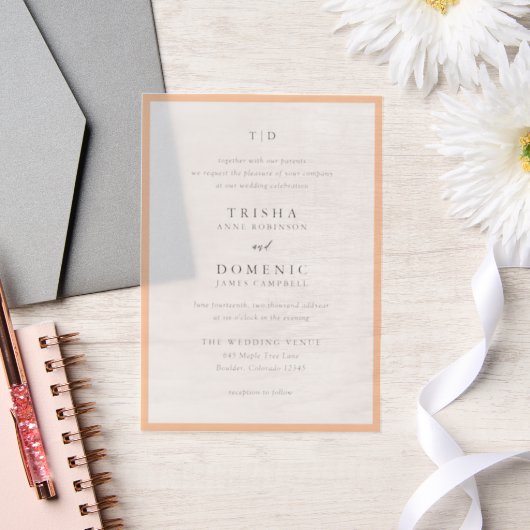 Trisha Peach moderne bruiloft Vellum Uitnodigingen (Huwelijk)