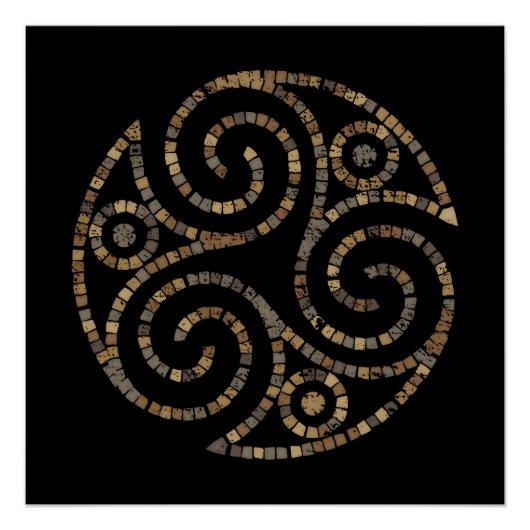 Triskelion Celtic - Triple Spiral Symbool - Mosaic Perfect Poster (Voorkant)