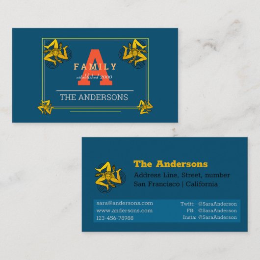 Triskelion Grey/Red Monogrammed Family  Visitekaartje (Voorkant / Achterkant)