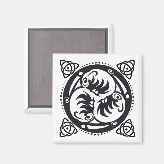 Triskelion Keltische knoop Mandala Design Zwart Magneet (Voorkant / Achterkant)