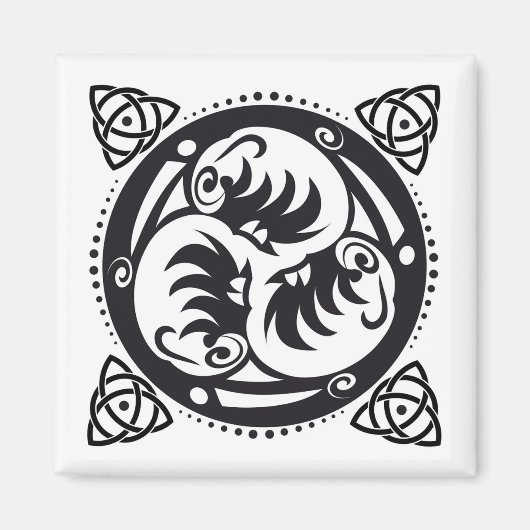Triskelion Keltische knoop Mandala Design Zwart Magneet (Voorkant)