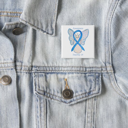 Trisomy 18 Awareness Angel Ribbon Art Pin Vierkante Button 5,1 Cm (In situ)