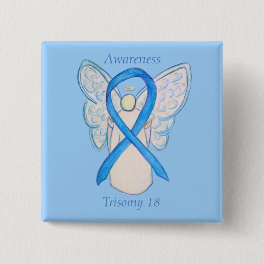 Trisomy 18 Awareness Angel Ribbon Art Pin Vierkante Button 5,1 Cm (Voorkant)
