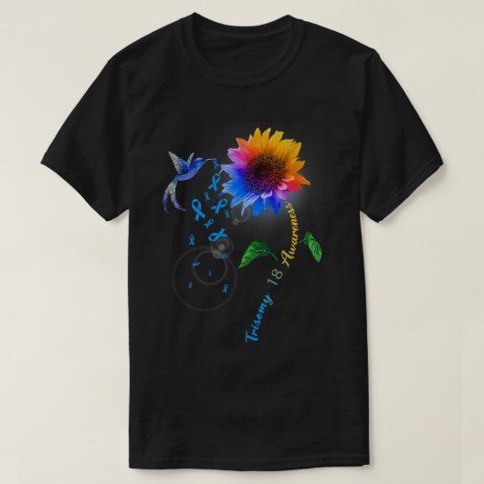 Trisomy 18 Awareness Blue Sunflower Hummingbird T-shirt (Design voorkant)