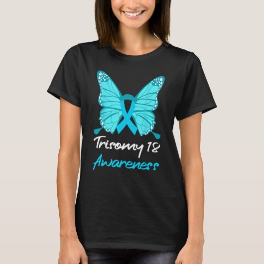 Trisomy 18 Awareness Butterfly Support Light Blue T-shirt (Voorkant)