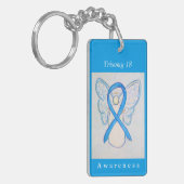 Trisomy 18 Blue Awareness Ribbon Angel Sleutelhang Sleutelhanger (Voorkant Links)