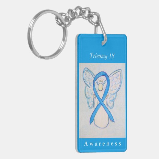 Trisomy 18 Blue Awareness Ribbon Angel Sleutelhang Sleutelhanger (Voorkant Links)