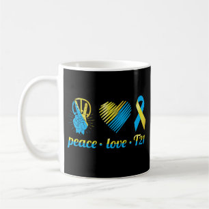 Trisomy 21 Peace Love Down Syndrome Ribbon Heart Koffiemok