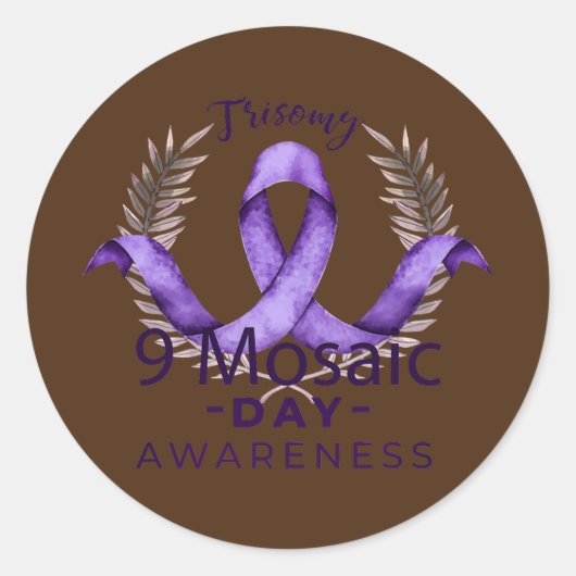 Trisomy 9 Awareness Day Paarse Ribbon mama Pap Ronde Sticker (Voorkant)