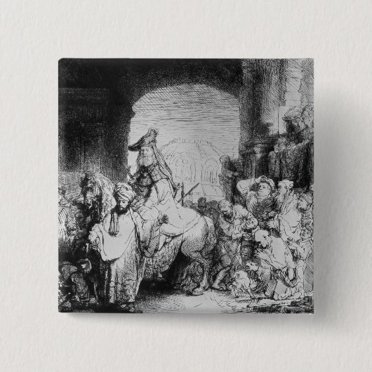 Triumph of Mordecai, c.1640 Vierkante Button 5,1 Cm (Voorkant)