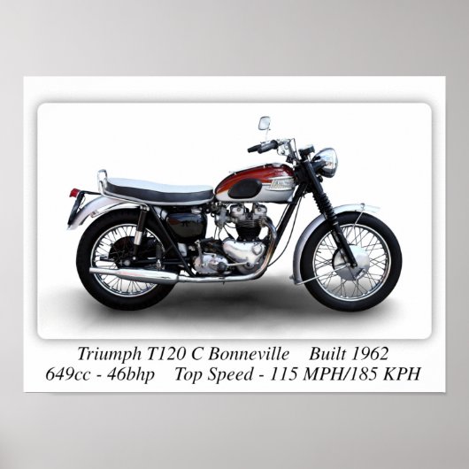 Triumph T120C Bonneville Motorcycle - A3 Print (Voorkant)