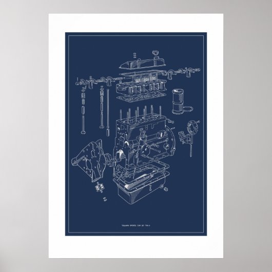 Triumph TR4A Motor Schematic Poster - Blauwdruk (Voorkant)