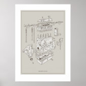 Triumph TR4A Motor Schematic Poster - Off-White (Voorkant)