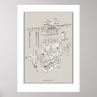 Triumph TR4A Motor Schematic Poster - Off-White