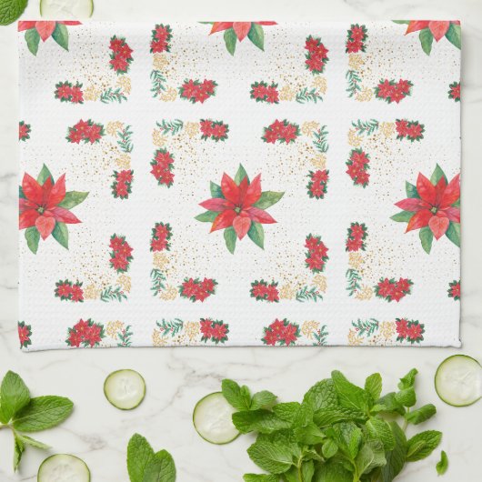 Trivet Christmas Holiday Red Poinsettia and Gold Theedoek (Gevouwen)