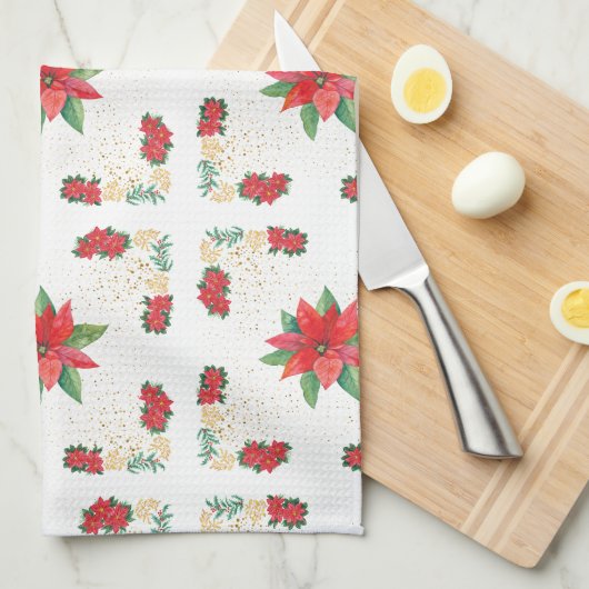 Trivet Christmas Holiday Red Poinsettia and Gold Theedoek (Quarter Fold)