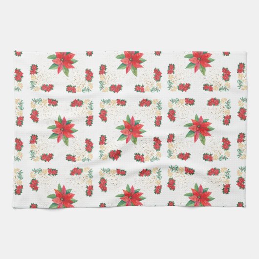 Trivet Christmas Holiday Red Poinsettia and Gold Theedoek (Horizontaal)