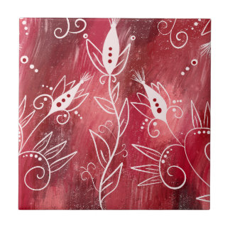 Trivet van rode en witte flora tegeltje