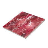 Trivet van rode en witte flora tegeltje (Zijkant)