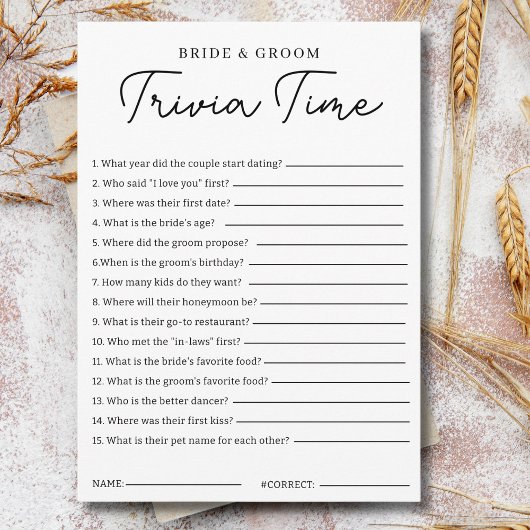 Trivia Game For Bride And Groom Bridal Shower Game Kaart