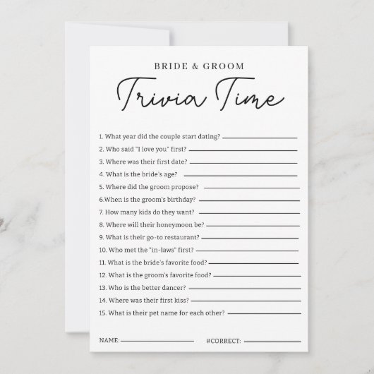 Trivia Game For Bride And Groom Bridal Shower Game Kaart (Voorkant)
