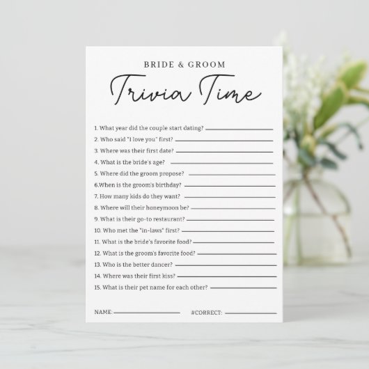 Trivia Game For Bride And Groom Bridal Shower Game Kaart (Staand voorkant)