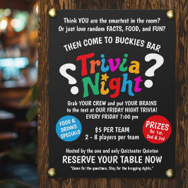 Trivia Night spelletjesavond kleurrijke leuke quiz Perfect Poster