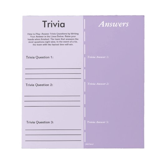 Trivia Party Game - Aangepaste vraag en antwoord Notitieblok (Voorkant)