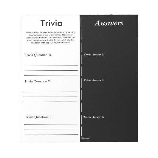 Trivia Party Game - Aangepaste vraag en antwoord Notitieblok (Voorkant)