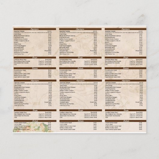 Trivoudig menu Restaurants (Achterkant)