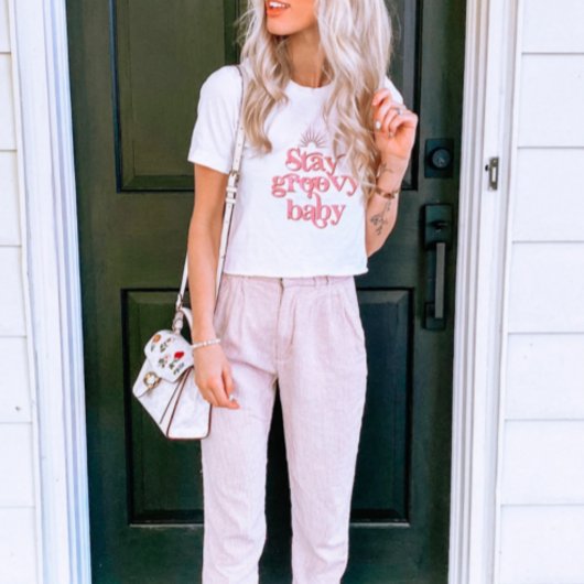 TRIXIE 70's Retro Roze Blijf Groovy Baby Hippie T-shirt