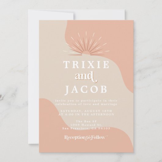 TRIXIE Blush Retro Arched Photo Boho Wedding Kaart (Voorkant)