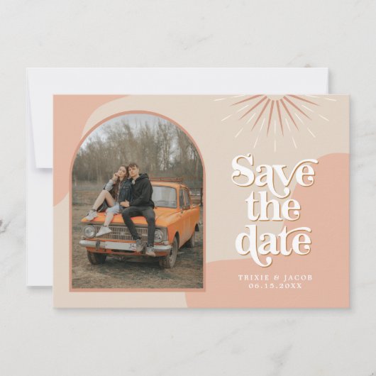 TRIXIE Blush Retro Arched Photo Save the Date Kaart (Voorkant)
