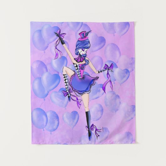 Trixie de Clown - blauwe ballonnen Wandkleed (Voorkant)
