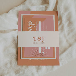 TRIXIE Pink & Oranje Retro 70's bruiloft Uitnodigi Uitnodigingen Wikkel