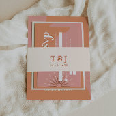 TRIXIE Pink & Oranje Retro 70's bruiloft Uitnodigi Uitnodigingen Wikkel